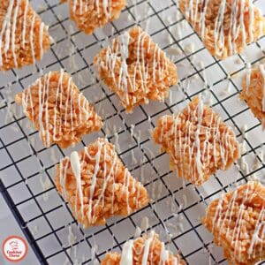 Fall Rice Krispie treats with pumpkin spice and white chocolate.