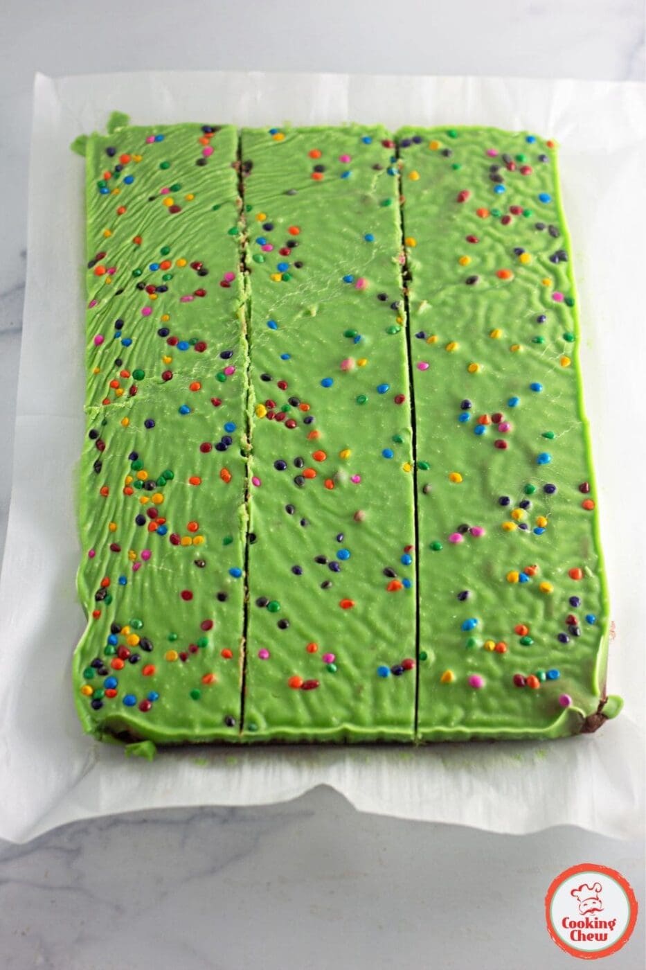 Festive holiday brownie recipe with Christmas tree decorations.