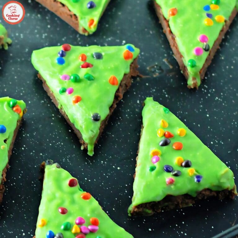 Festive holiday brownies shaped like Christmas trees.