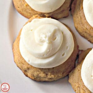 Soft-baked pumpkin cookies with a cozy cream cheese frosting.