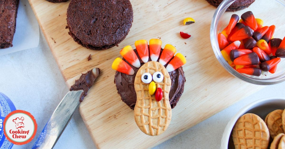 Easy and festive Thanksgiving dessert with turkey brownies.