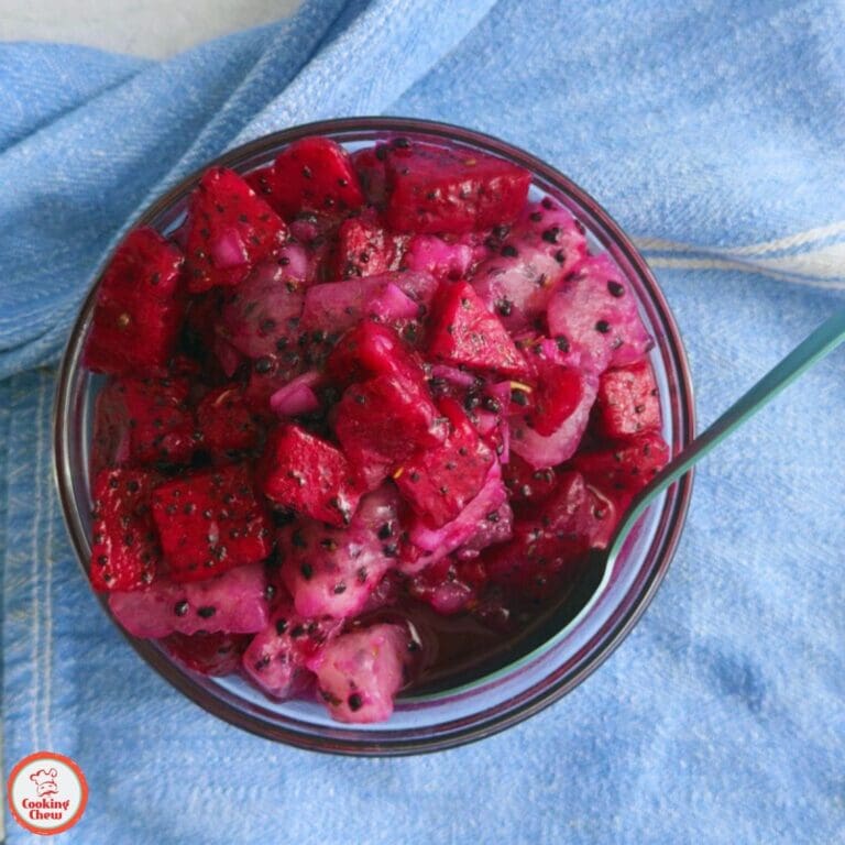 Fresh and colorful dragon fruit salsa with lime for tacos and seafood.