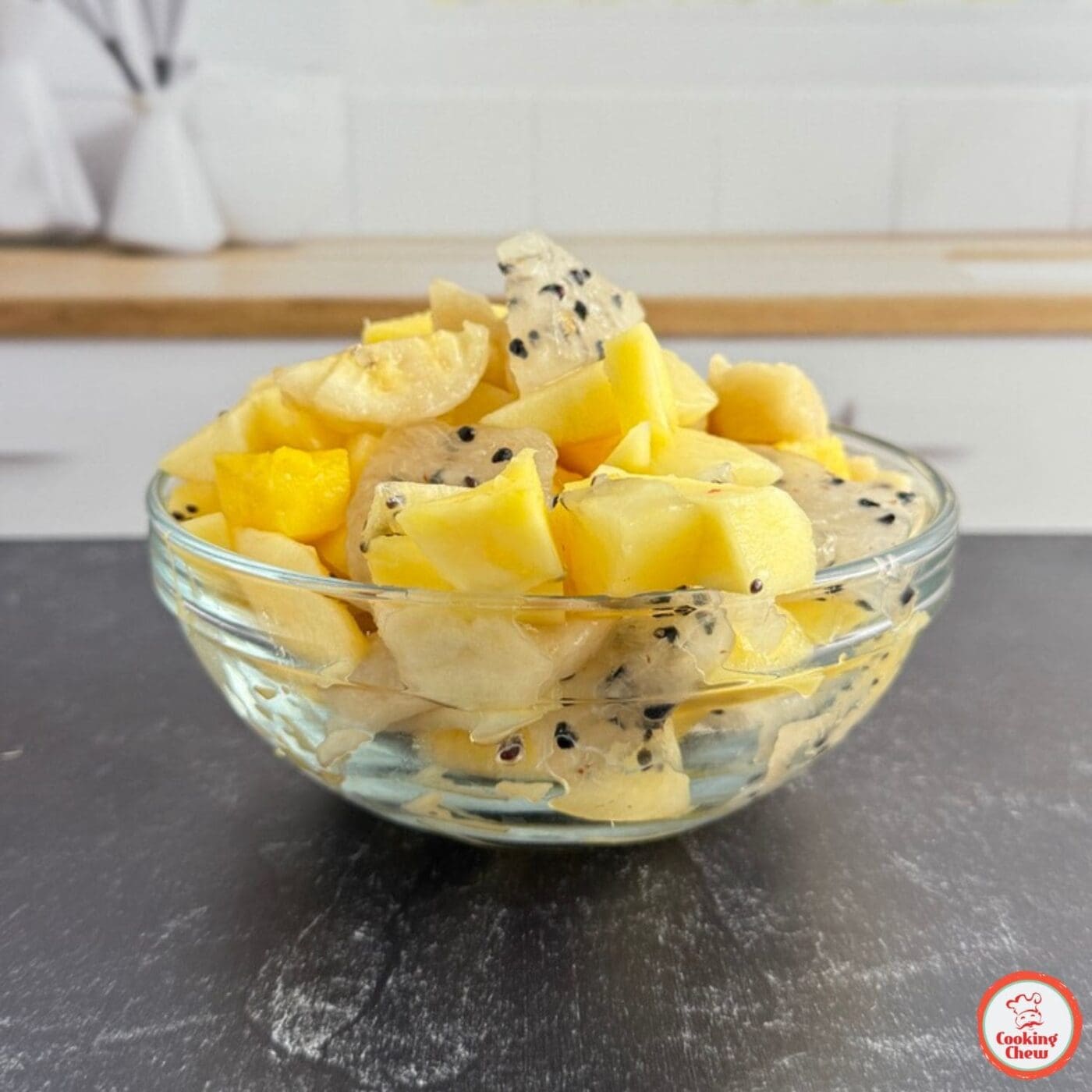 Crisp and festive white fruit salad, perfect for winter brunch or holiday gatherings.