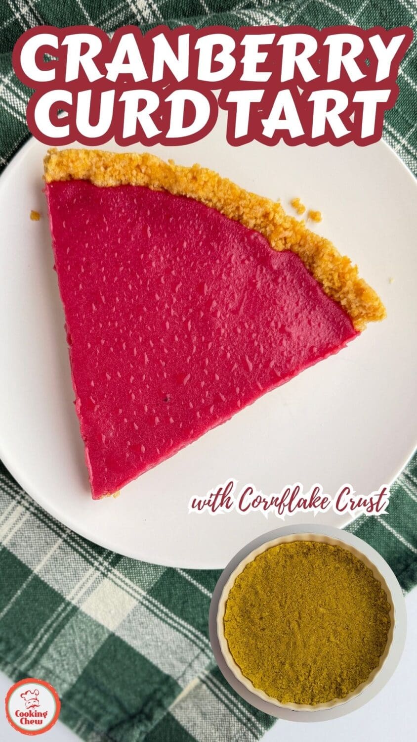 Beautiful cranberry tart with a golden cornflake crust and glossy red topping.