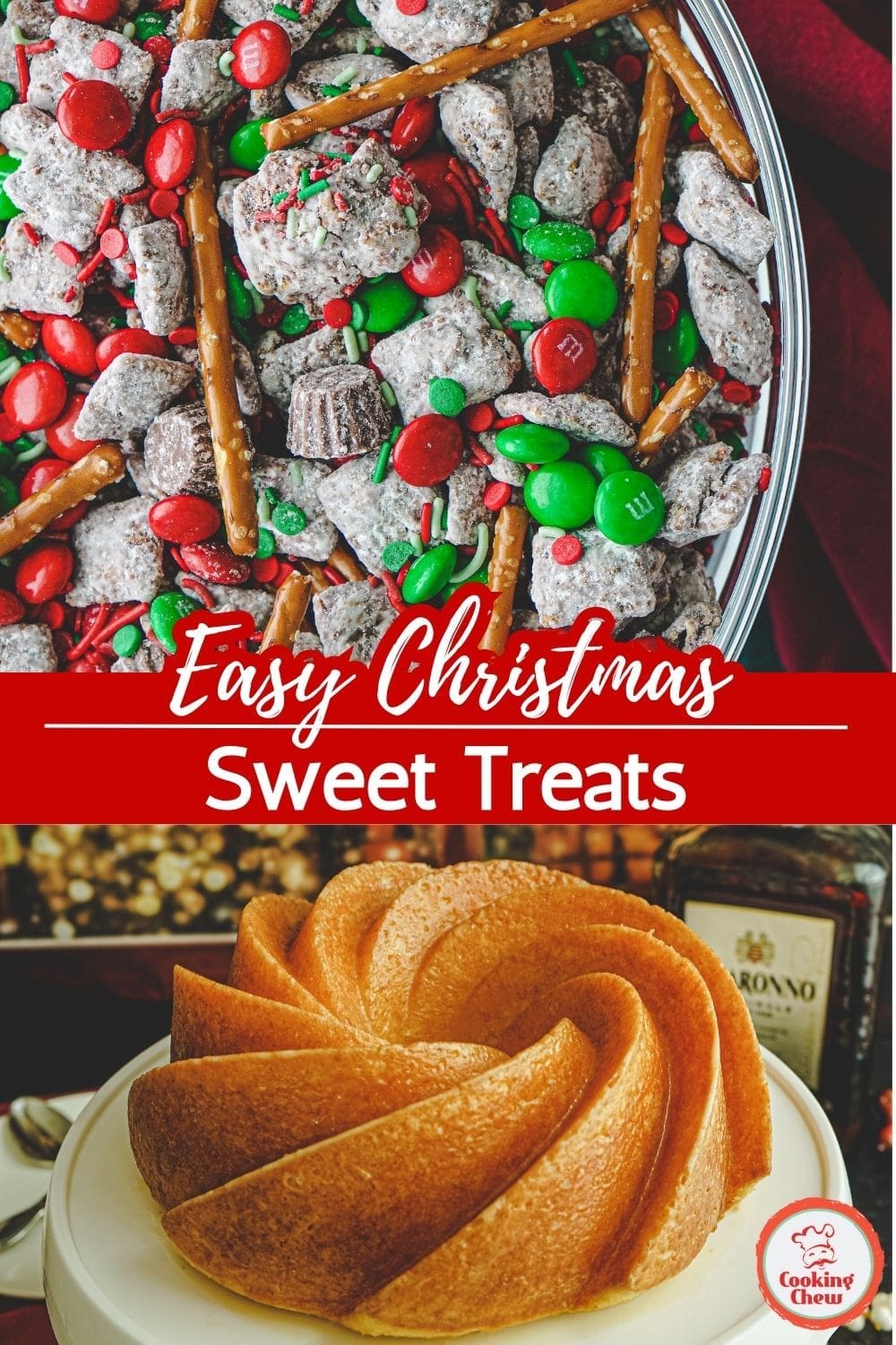 Festive holiday desserts, including cookies, candies, and chocolate treats.