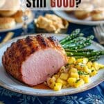 Visual guide showing how to check leftover ham for freshness and spoilage.