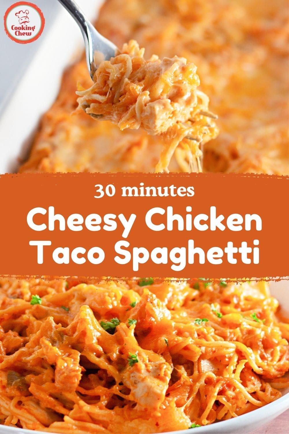 A cheesy chicken taco spaghetti recipe for easy weeknight dinners.