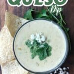Warm queso dip served straight from a slow cooker with fresh chips nearby.