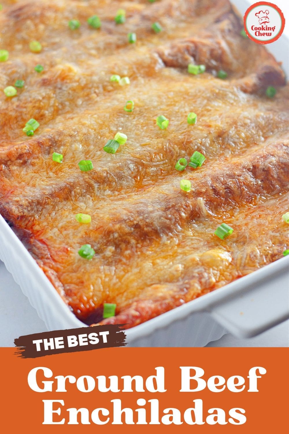 Cheesy beef enchiladas topped with homemade sauce, served hot.