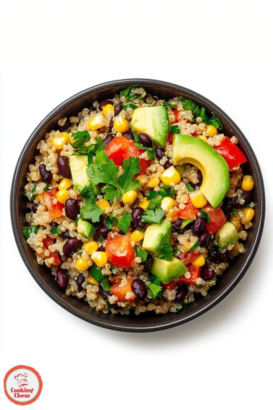 A vibrant and flavorful Tex-Mex quinoa salad with a mix of fresh vegetables and spices, perfect as a warm or cold side dish.