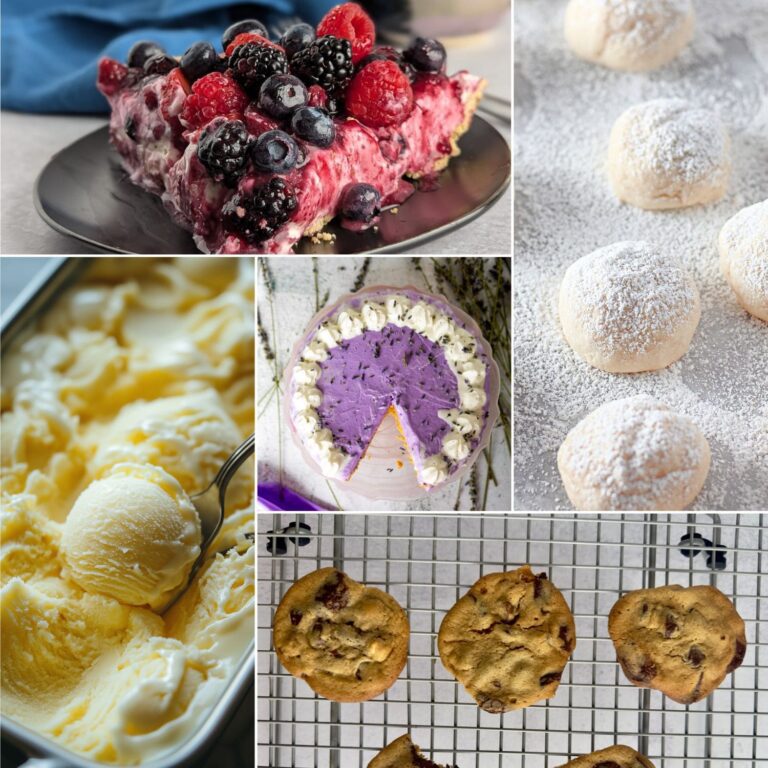 A colorful assortment of spring-themed desserts, including fruit-based sweets