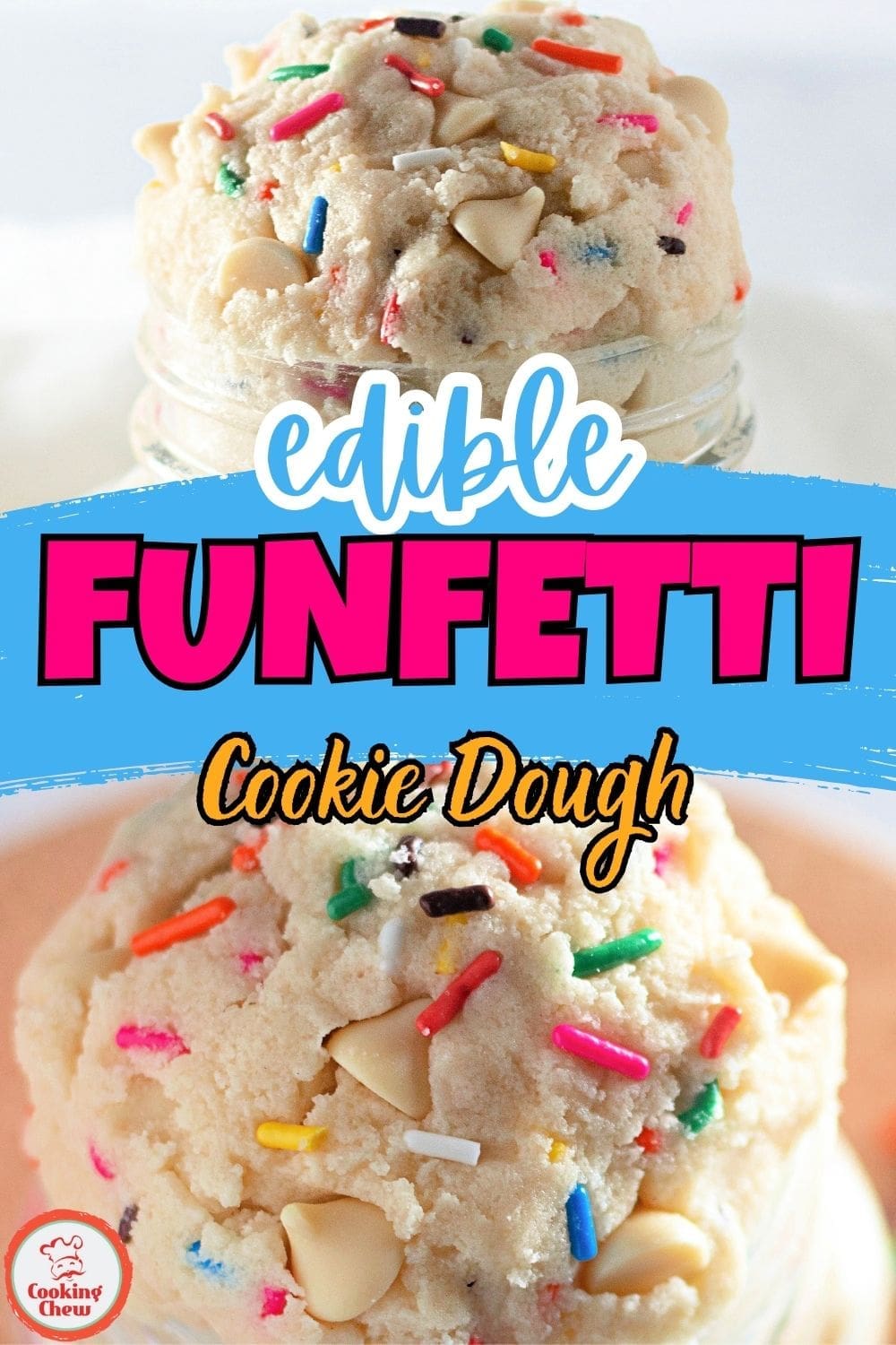 A bowl of creamy funfetti edible cookie dough with rainbow sprinkles.