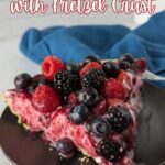 Creamy No-Bake Berry Cheesecake with a Sweet & Salty Pretzel Crust
