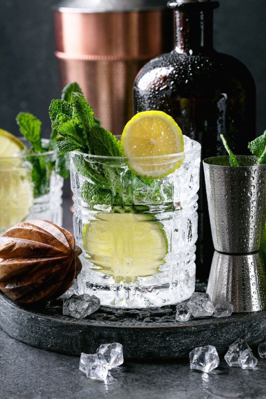 A refreshing Tequila Mojito garnished with fresh mint and lime in a chilled glass.