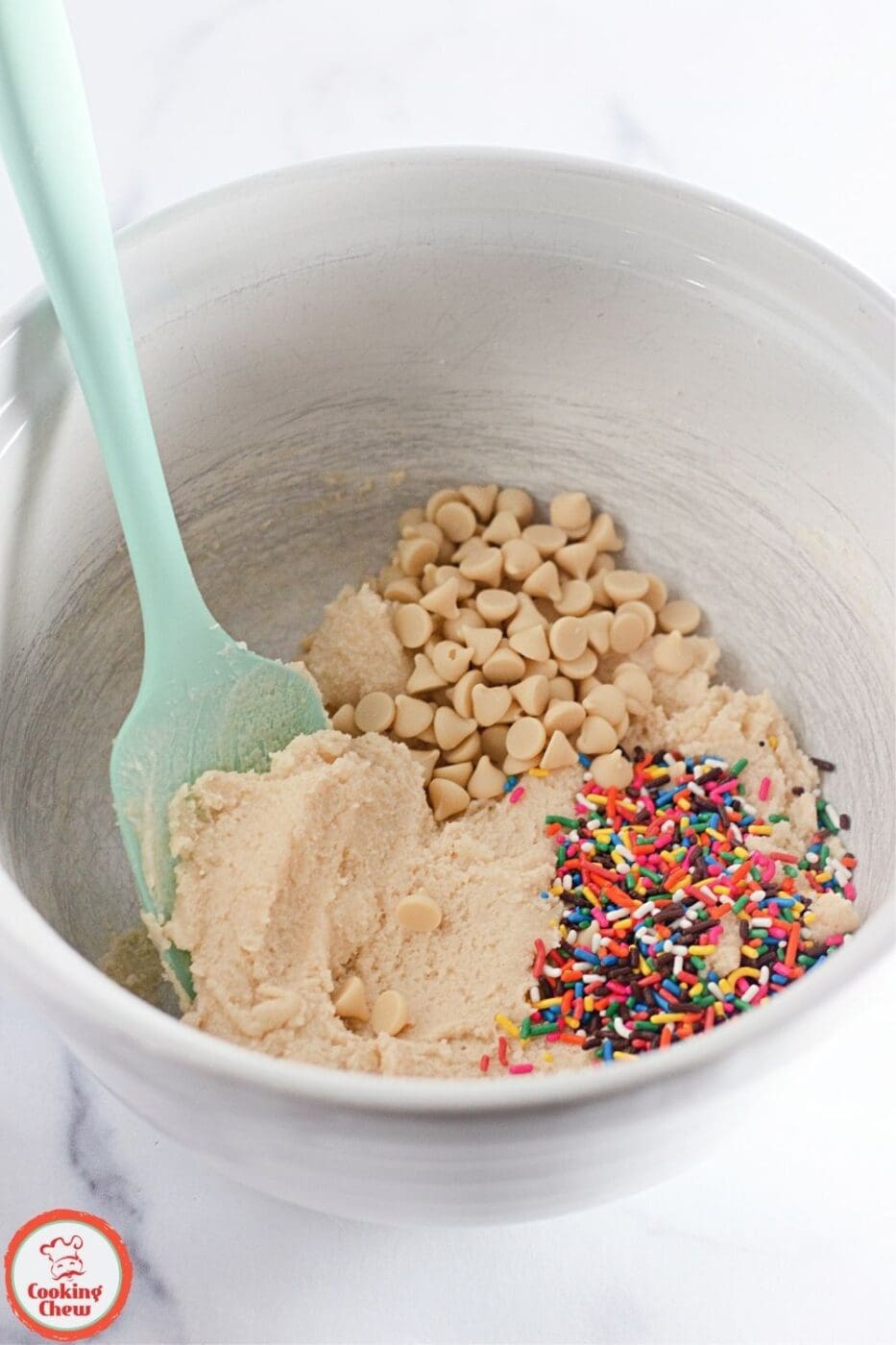 A dessert plate with scoops of edible funfetti cookie dough.
