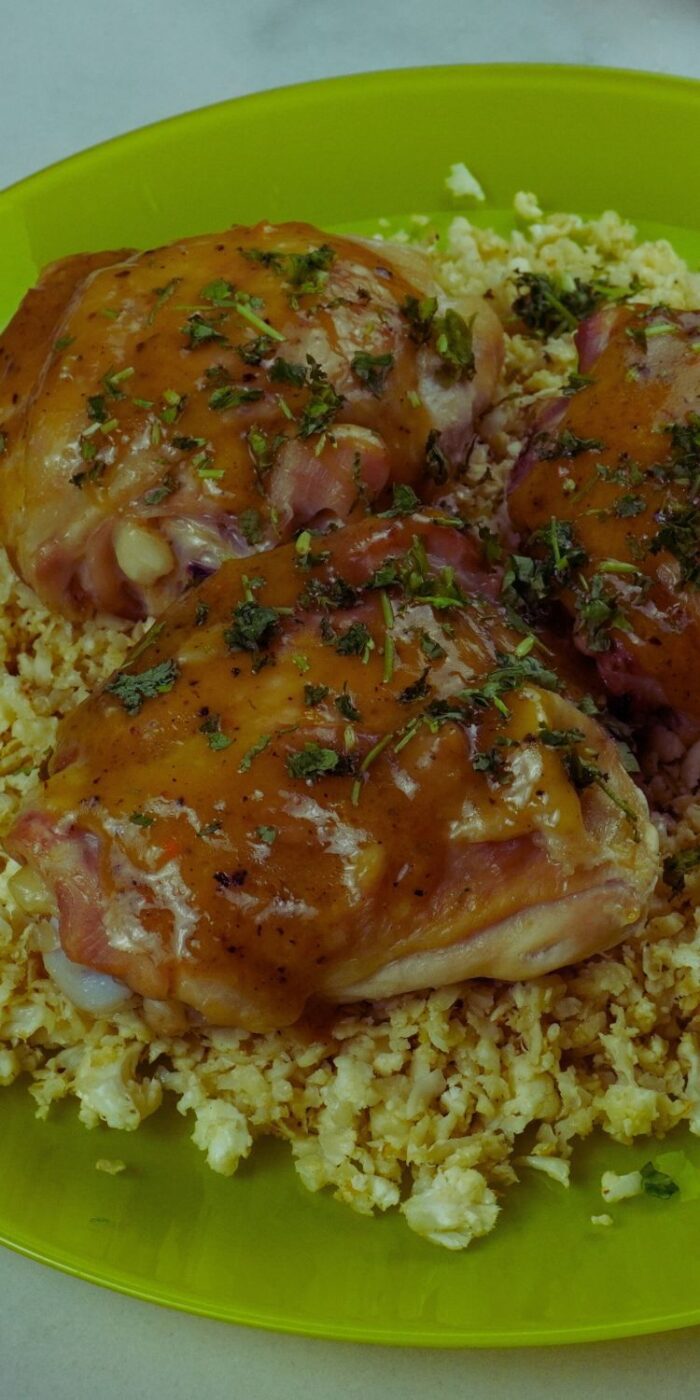 Braised chicken quarters with pickle juice pan sauce, a tangy and savory chicken recipe for pickle lovers.