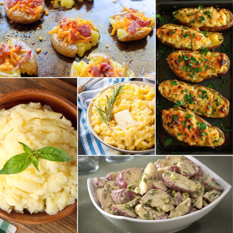 A variety of budget-friendly potato dishes served on a rustic plate.
