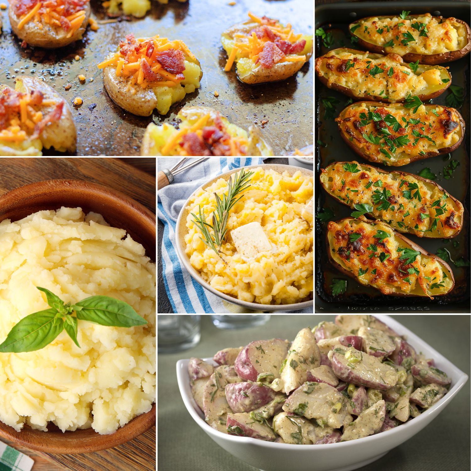 A variety of budget-friendly potato dishes served on a rustic plate.