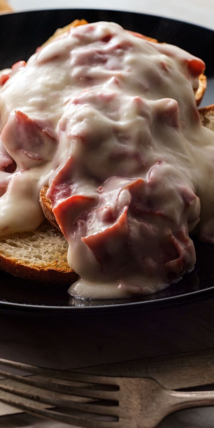 Old school creamed chipped beef on toast with creamy beef sauce, a classic comfort food recipe.