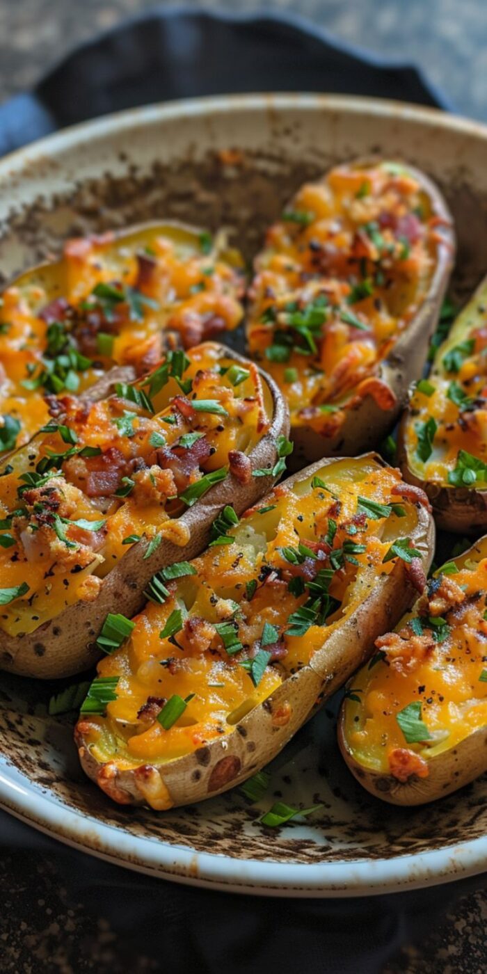 Cheesy and Bacon-Loaded Twice Baked Fingerling Potatoes
