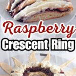 Flaky raspberry crescent ring filled with sweet cream cheese and glazed for the perfect pastry.