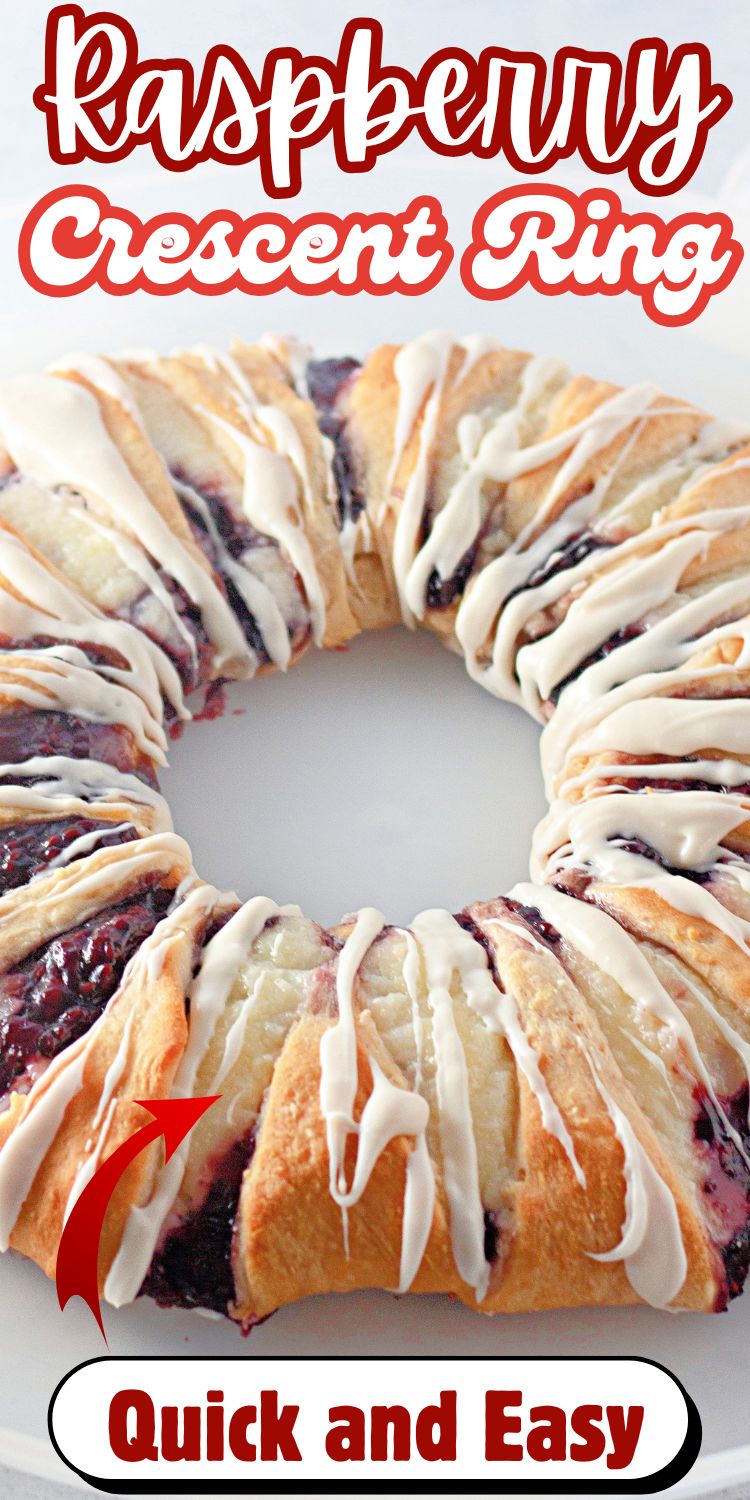 Crescent roll pastry ring filled with raspberry cream cheese for a stunning brunch recipe.
