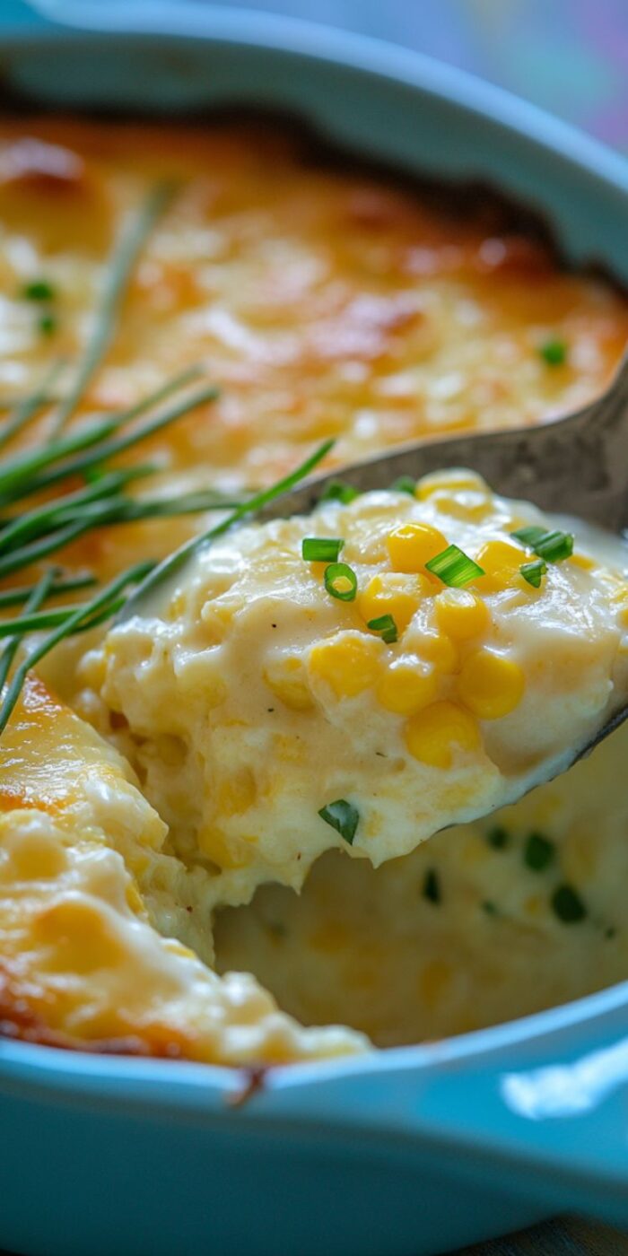 Baked Jiffy corn casserole with golden edges and creamy texture, served as a comforting holiday side dish.