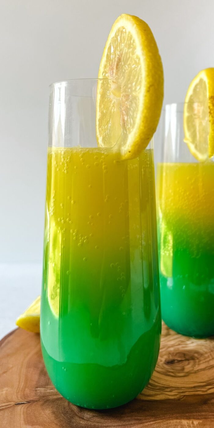 Easy and festive Pot of Gold green layered mimosa recipe.