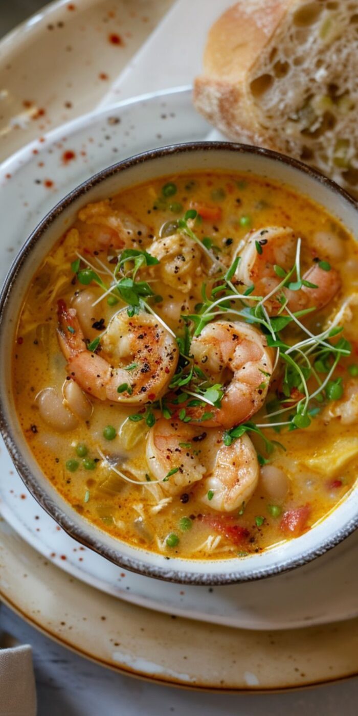 Easy and flavorful shrimp and white bean stew in a lemony broth.