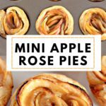 A golden-brown puff pastry apple rose tart, showing the layered apple slices.