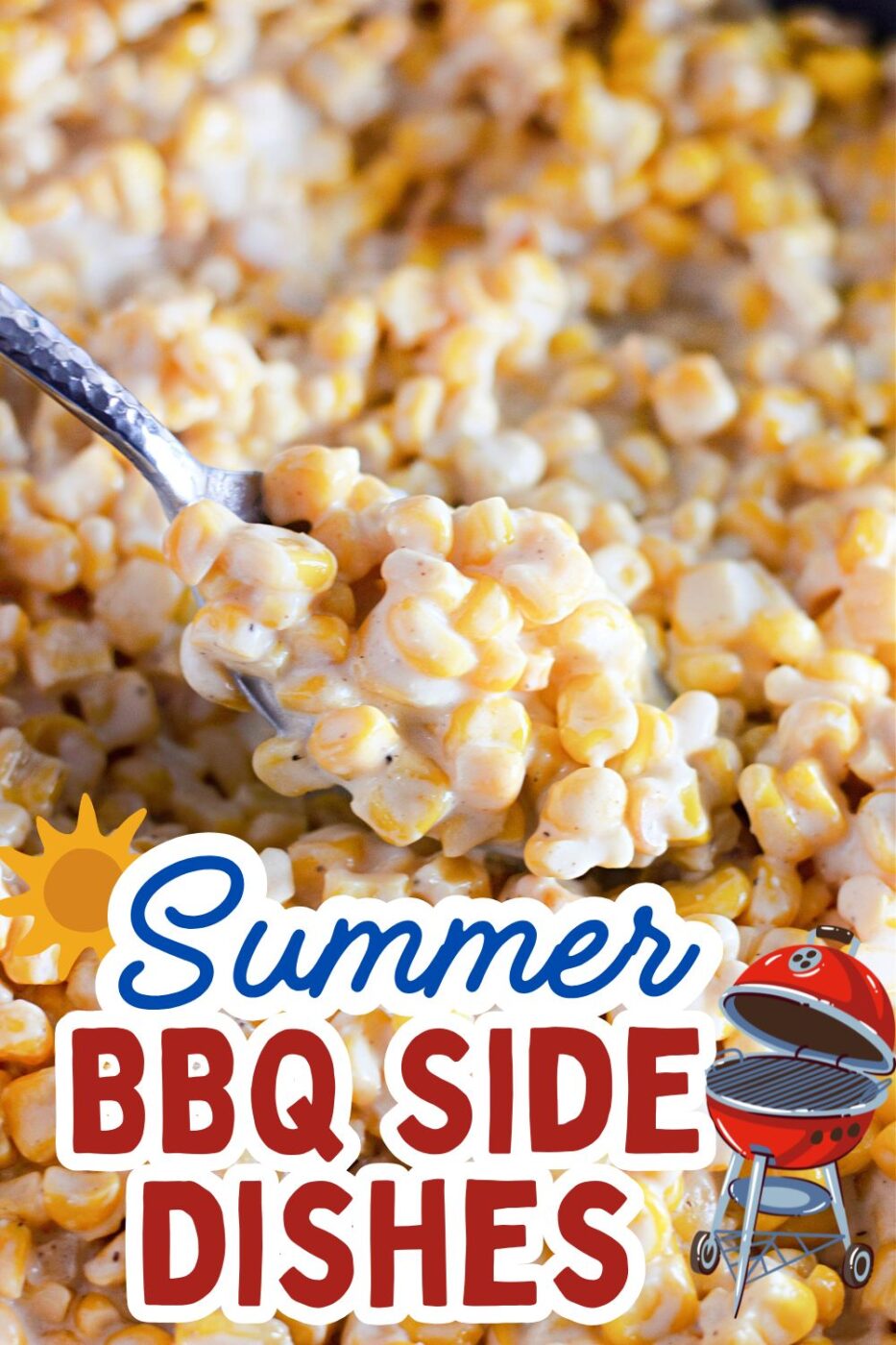 A cast iron skillet filled with rich, creamy homemade creamed corn.