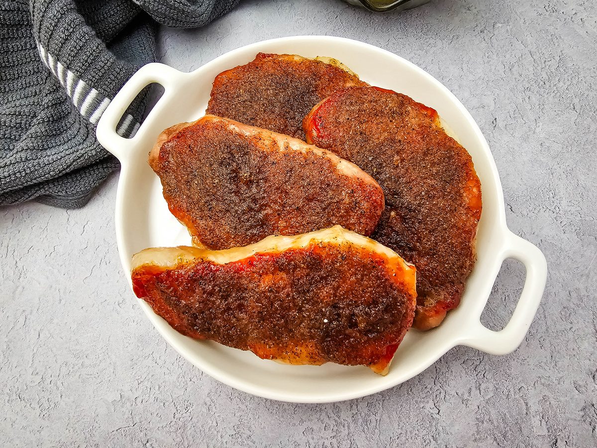 Brown sugar and ketchup pork chops ready to serve